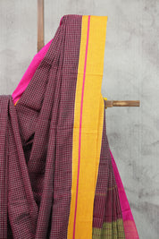 Maroon Big Cheks Cotton Patteda Anchu Saree - SRMPAS120