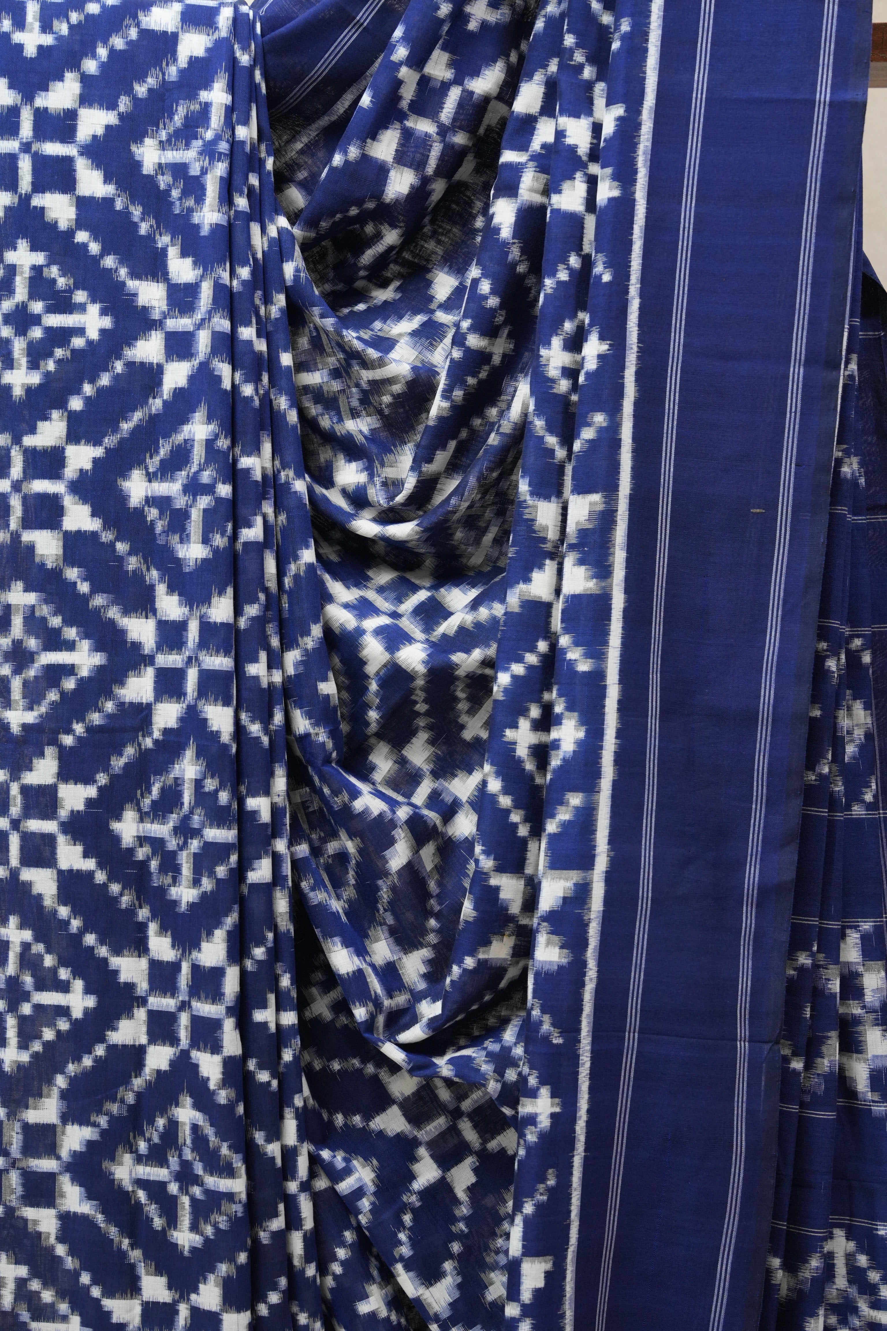 Blue Pochampalli Cotton Ikat Saree - SRBPCIS500