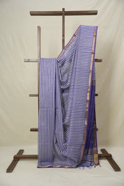 Blue White Maheshwari Saree - SRBWMS997