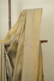 Grey Plain Tissue Linen Saree with Tassels - SRGPTLS311