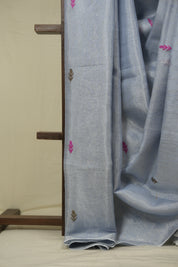 Powder Blue Tissue Linen Jamdani Saree - SRPBTLJS206