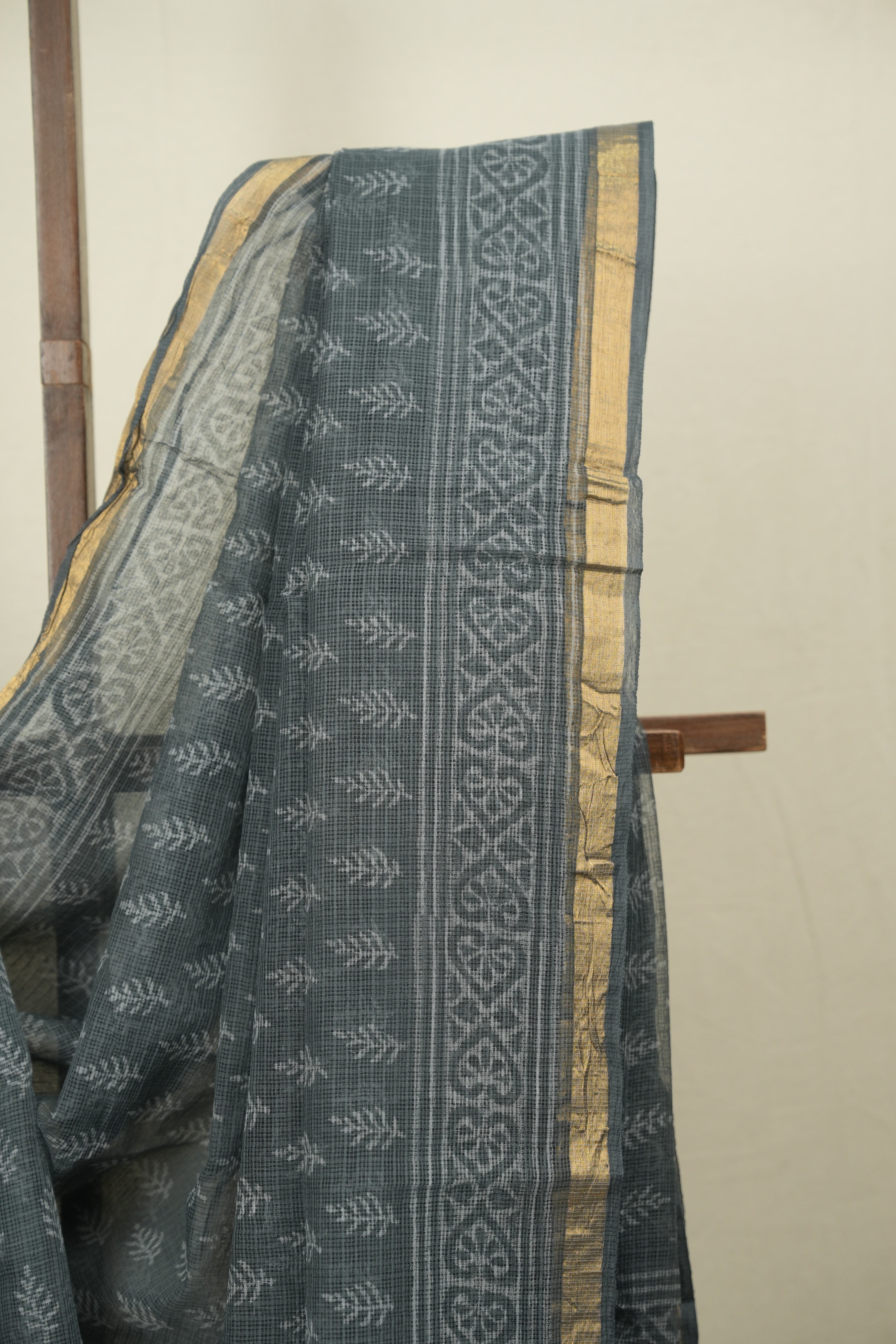 Charcoal Grey Kota Doria Saree - SRCGKDS312