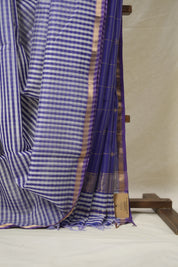 Blue White Maheshwari Saree - SRBWMS997