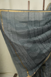 Charcoal Grey Kota Doria Saree - SRCGKDS312