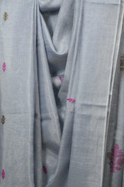 Powder Blue Tissue Linen Jamdani Saree - SRPBTLJS206