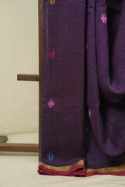 Purple Linen Jamdani Saree - SRPLJS522