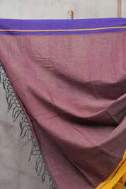 Maroon Small Checks Cotton Patteda Anchu Saree With Purple-Yellow Border -SRMPAS64