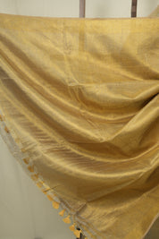 Grey Plain Tissue Linen Saree with Tassels - SRGPTLS311