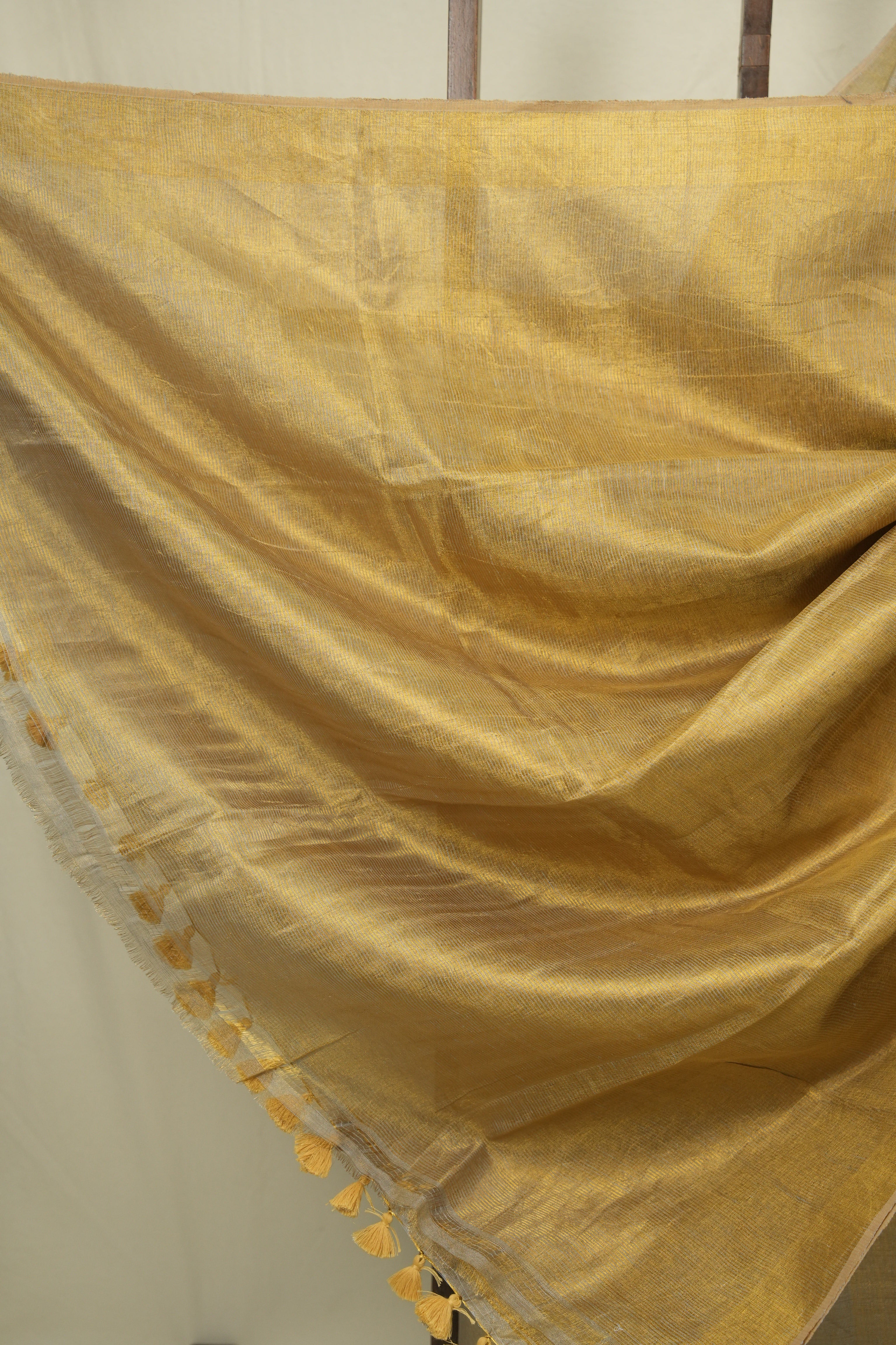 Grey Plain Tissue Linen Saree with Tassels - SRGPTLS311