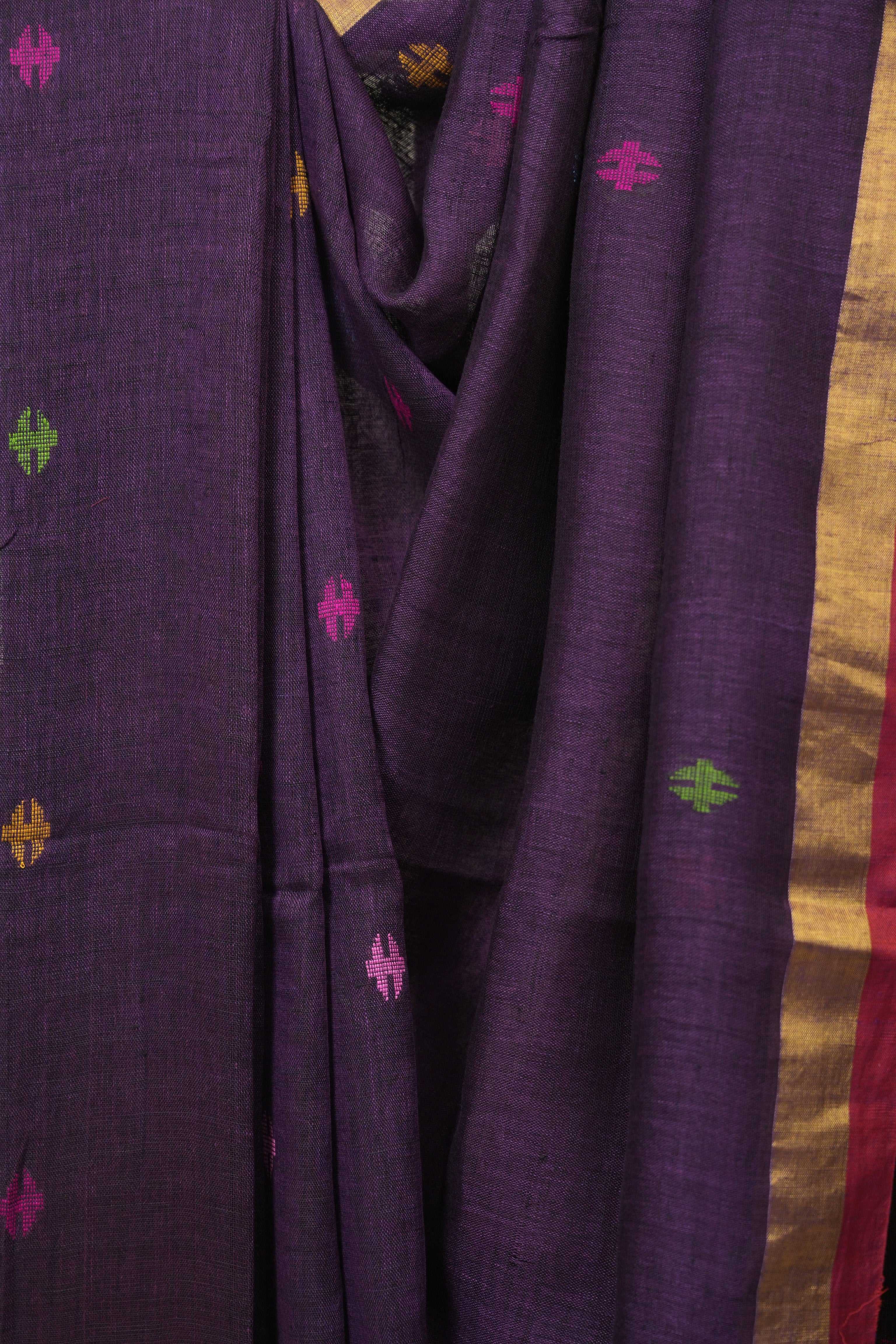 Purple Linen Jamdani Saree - SRPLJS522