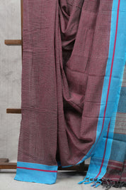 Maroon Small Checks Cotton Patteda Anchu Saree With Blue Border - SRMPAS52EX