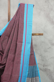 Maroon Small Checks Cotton Patteda Anchu Saree With Blue Border - SRMPAS52EX