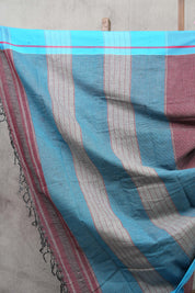 Maroon Small Checks Cotton Patteda Anchu Saree With Blue Border - SRMPAS52EX