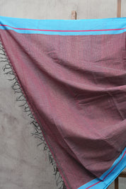 Maroon Small Checks Cotton Patteda Anchu Saree With Blue Border - SRMPAS52EX