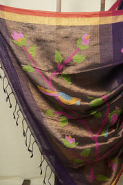 Purple Linen Jamdani Saree - SRPLJS522