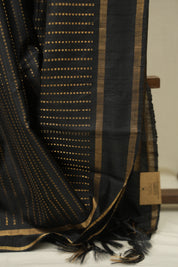 Black Raw Silk Saree - SRBRSS1130
