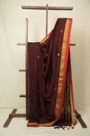 Maroon Linen Jamdani Saree - SRMLJS525