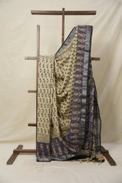 Off White HBP Slub Cotton Saree- SROWHBPSCS61