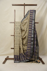 Off White HBP Slub Cotton Saree- SROWHBPSCS61