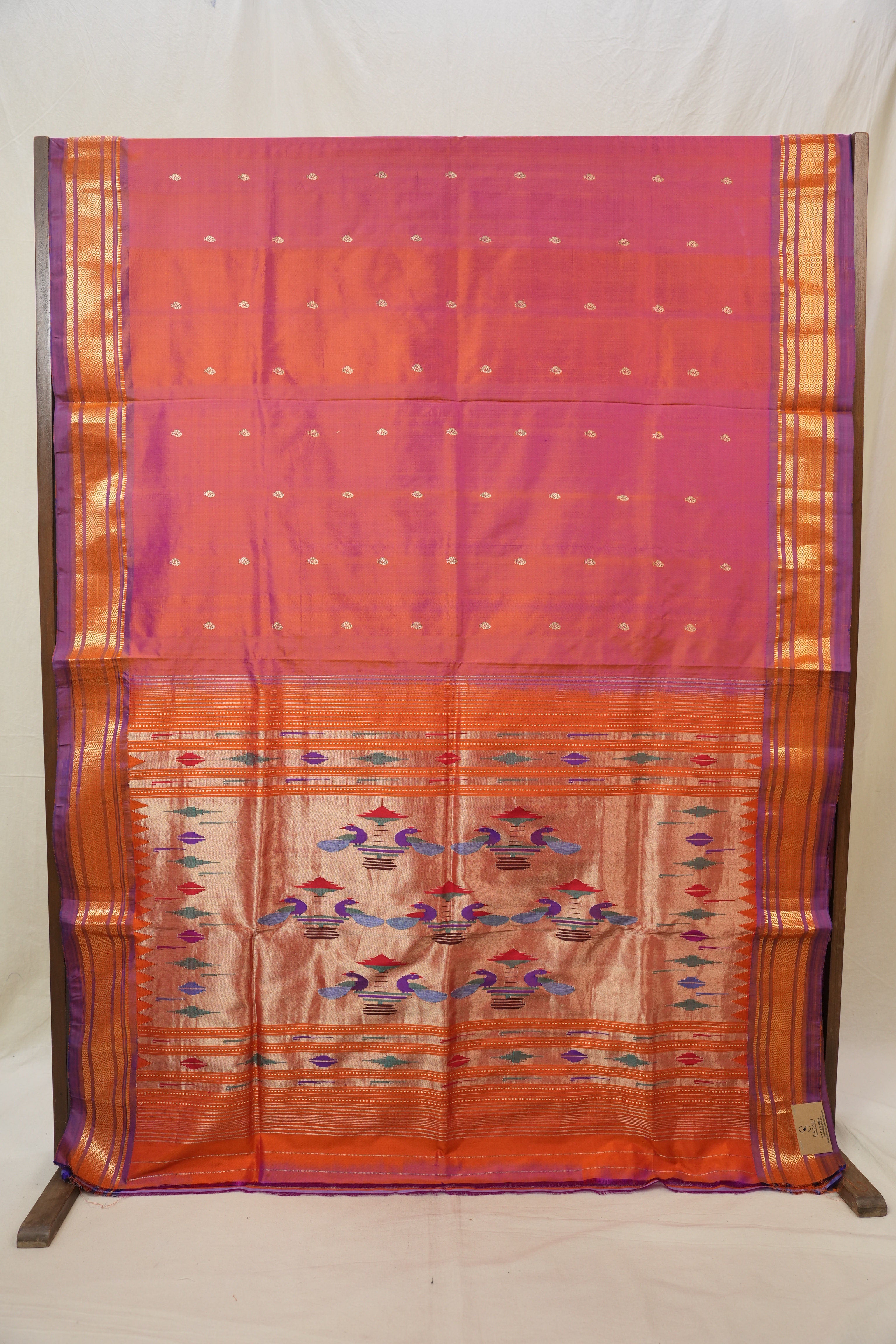 Two Tone Orange Silk Paithani Saree - SRTTOSPS775