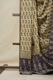 Off White HBP Slub Cotton Saree- SROWHBPSCS61