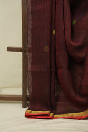 Maroon Linen Jamdani Saree - SRMLJS525