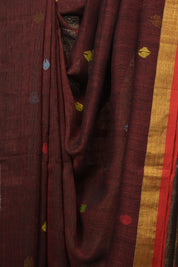Maroon Linen Jamdani Saree - SRMLJS525