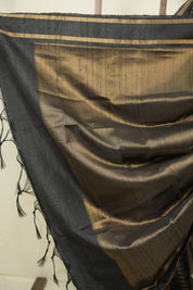 Black Raw Silk Saree - SRBRSS1130
