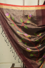 Maroon Linen Jamdani Saree - SRMLJS525