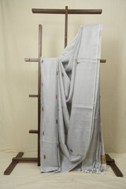 Silver Tissue Linen Jamdani Saree - SRSTLJS205