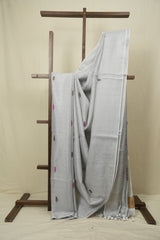 Silver Tissue Linen Jamdani Saree - SRSTLJS205