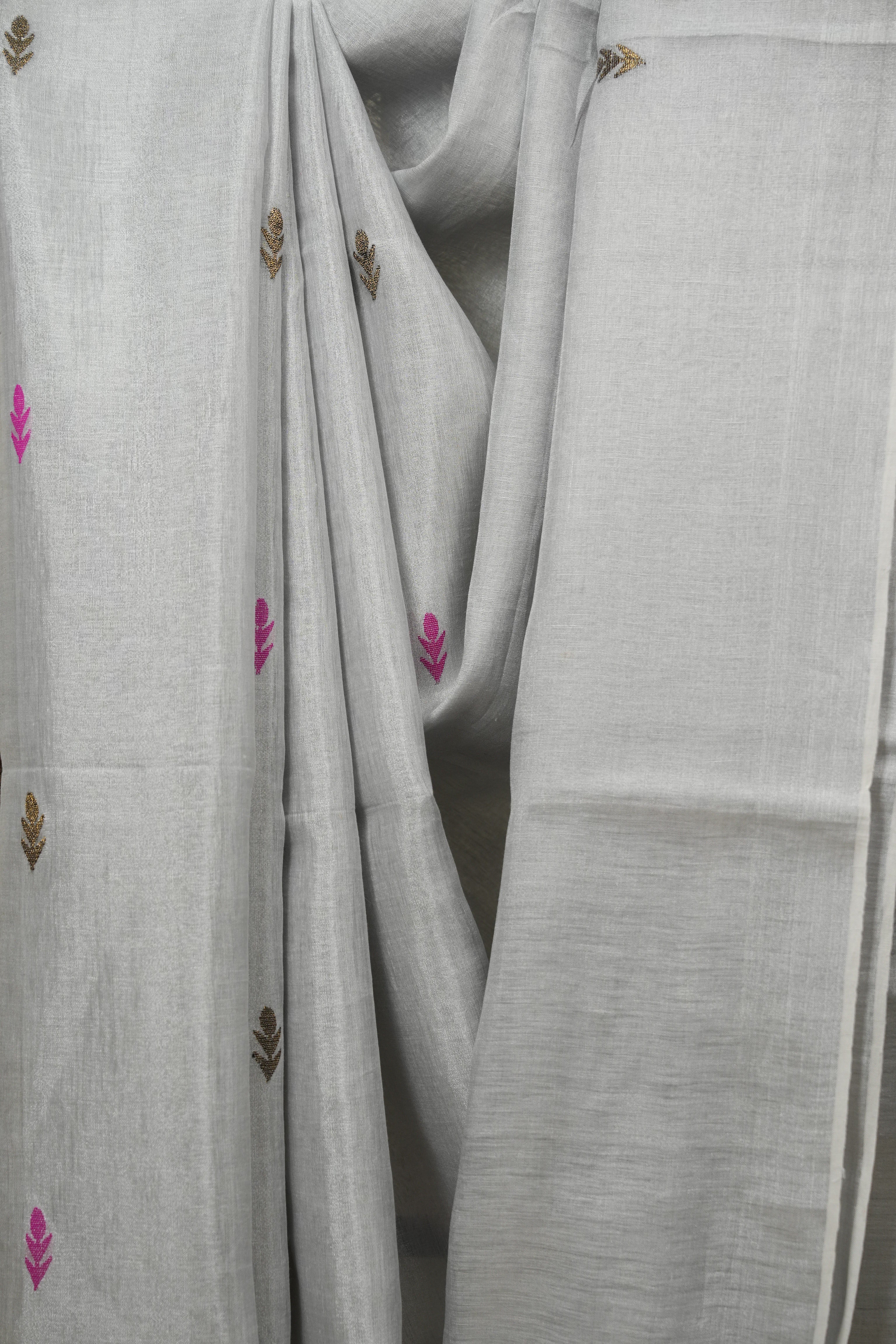 Silver Tissue Linen Jamdani Saree - SRSTLJS205