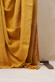 Yellow Plain Linen Saree With Yellow Tassels - SRYPLS317