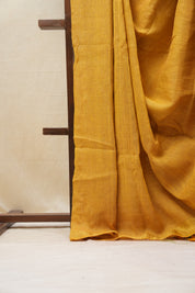 Yellow Plain Linen Saree With Yellow Tassels - SRYPLS317