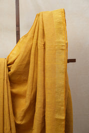 Yellow Plain Linen Saree With Yellow Tassels - SRYPLS317