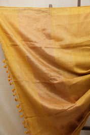 Yellow Plain Linen Saree With Yellow Tassels - SRYPLS317