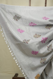 Silver Tissue Linen Jamdani Saree - SRSTLJS205