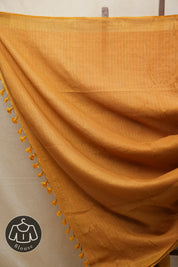 Yellow Plain Linen Saree With Yellow Tassels - SRYPLS317