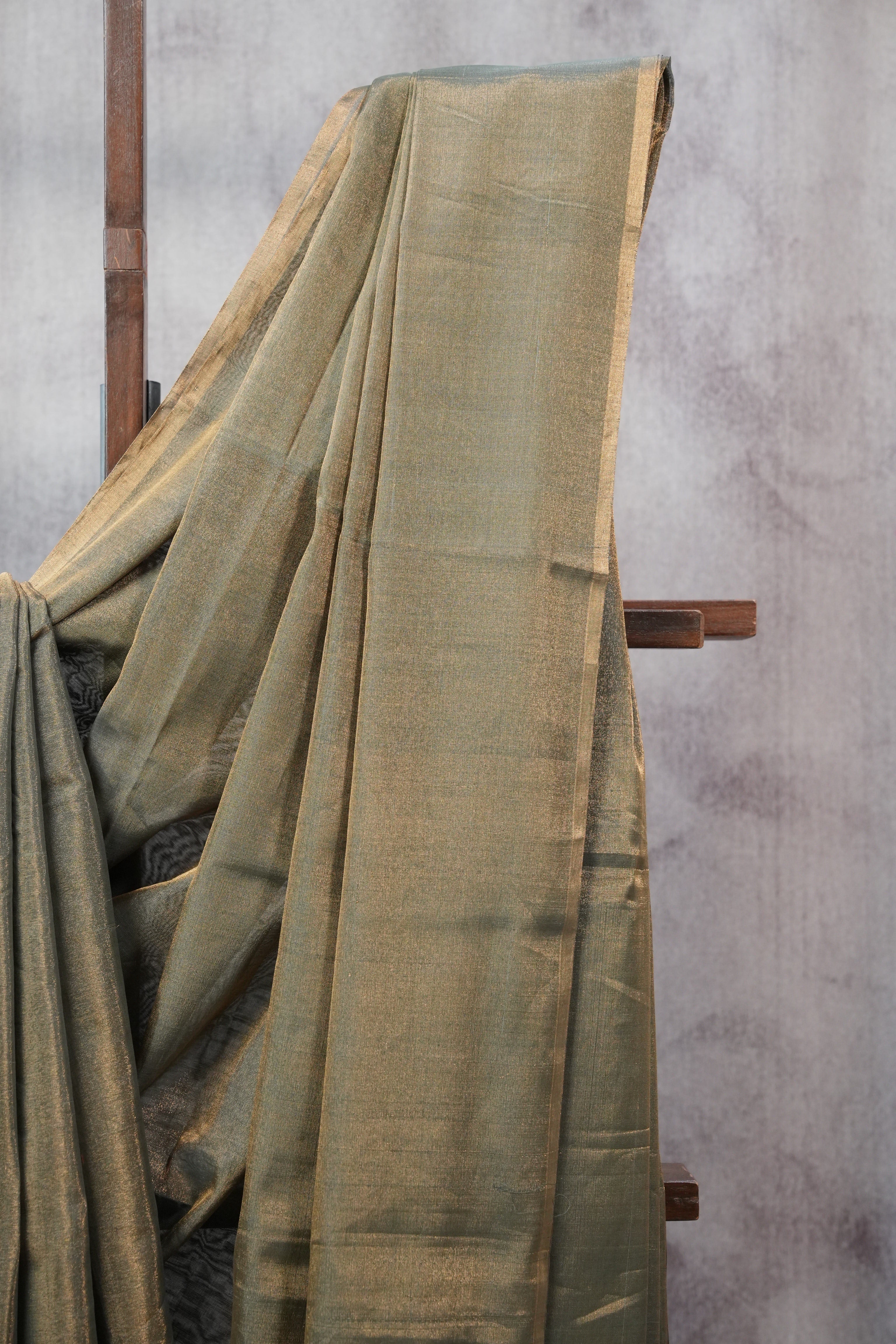 Two Tone Gold Maheshwari Tissue Saree - SRTTGMTS408