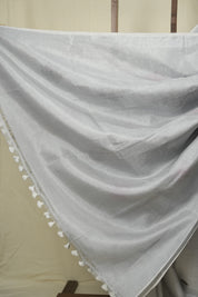 Silver Tissue Linen Jamdani Saree - SRSTLJS205