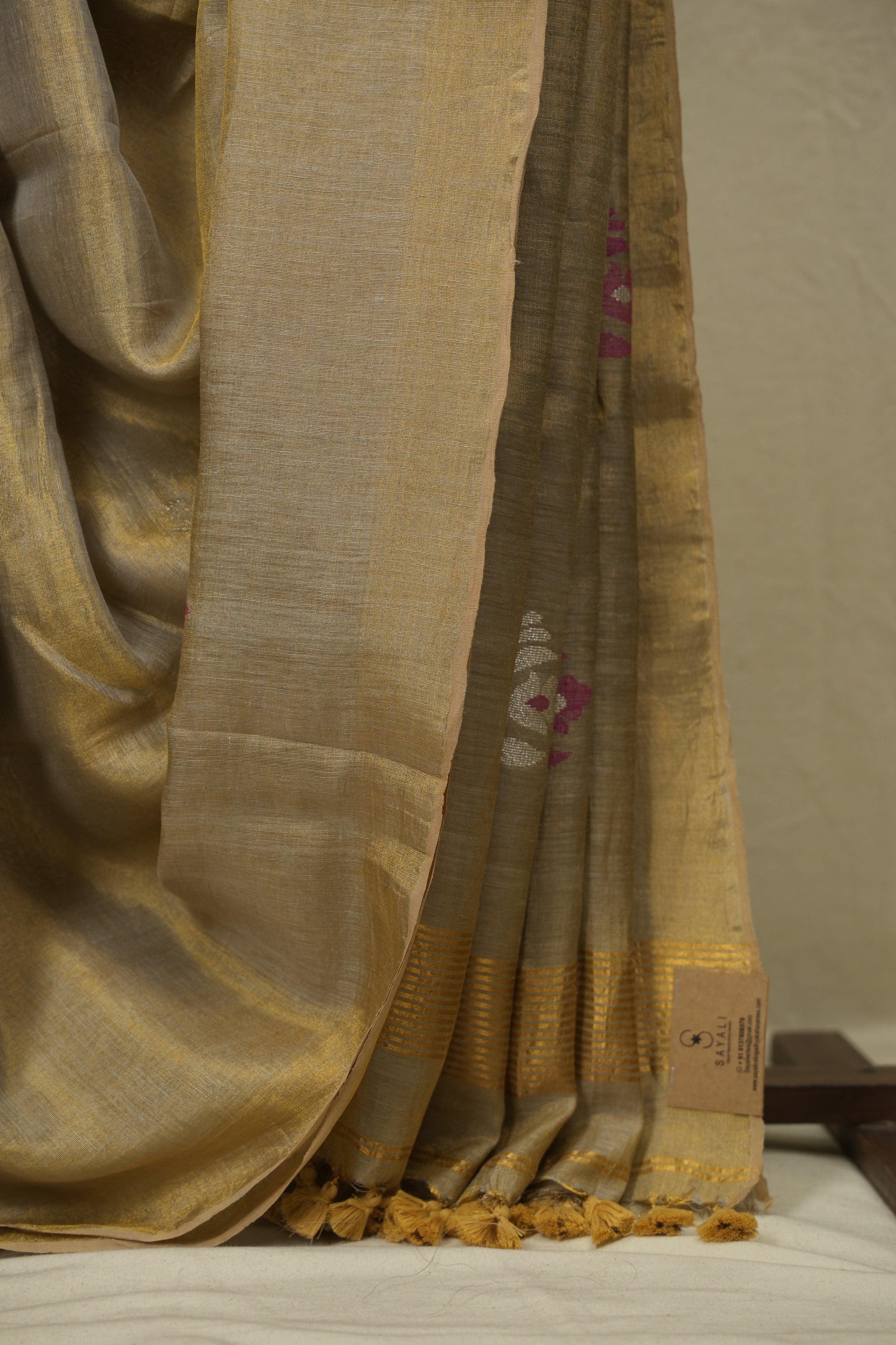Grey Tissue Linen Jamdani Saree - SRGTLJS203