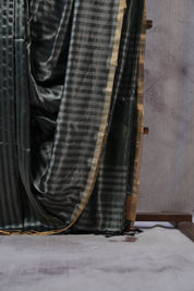 Green-Grey Maheshwari Tissue Saree - SRGGMTS403