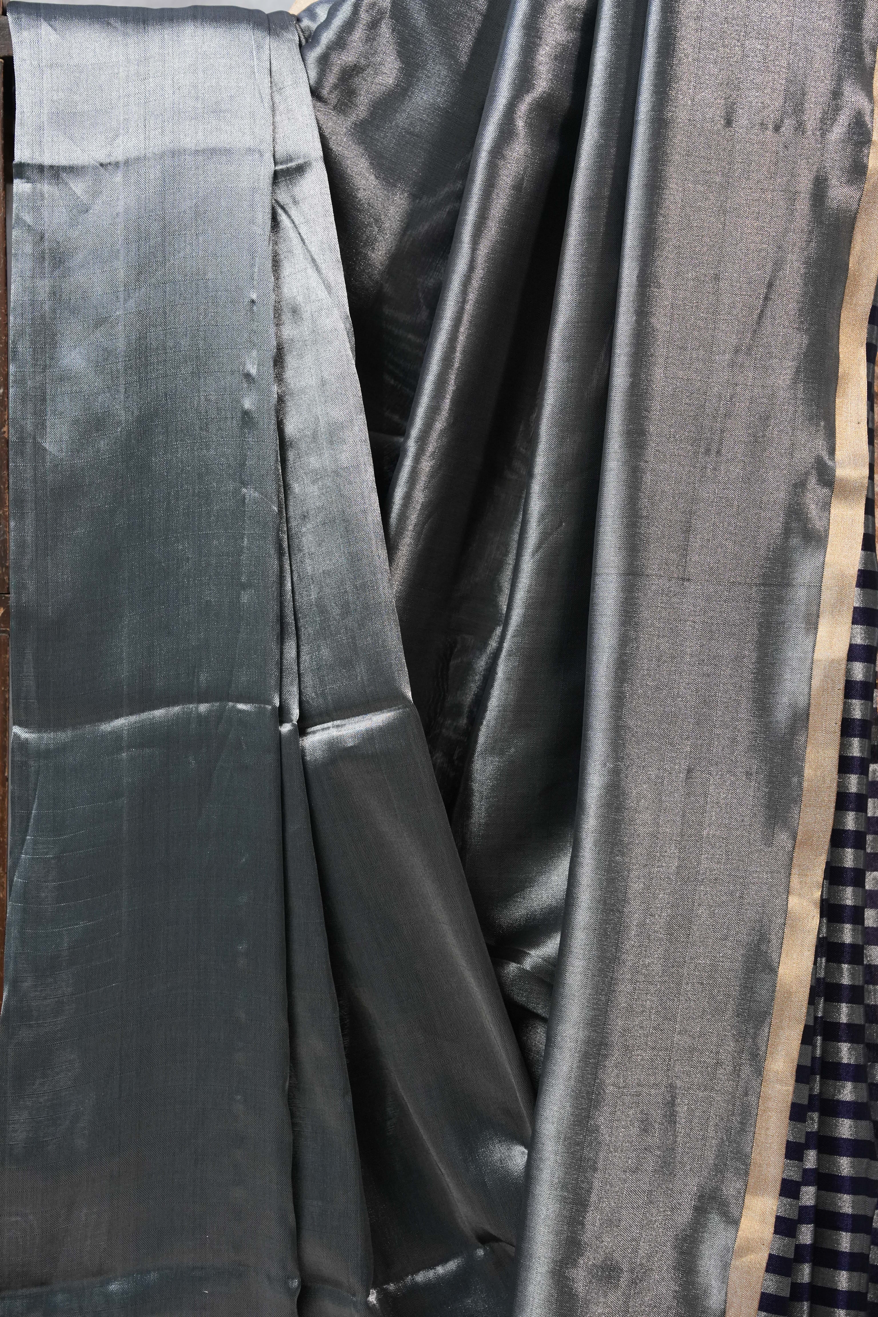 Grey Maheshwari Tissue Saree - SRGMTS404