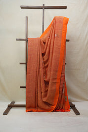 Orange Linen Jamdani Saree With Orange Tassels - SROLJS400