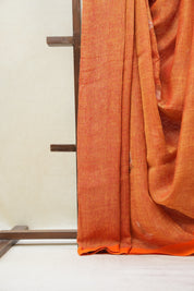 Orange Linen Jamdani Saree With Orange Tassels - SROLJS400