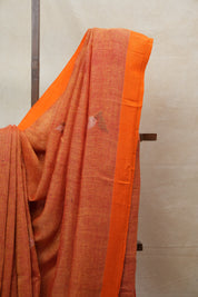 Orange Linen Jamdani Saree With Orange Tassels - SROLJS400
