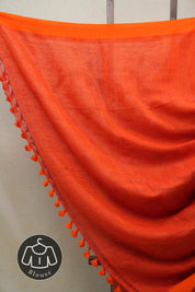 Orange Linen Jamdani Saree With Orange Tassels - SROLJS400