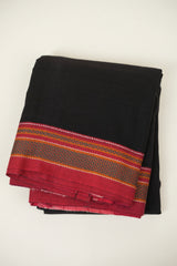Black Plain Cotton Patteda Anchu Saree - SRBPAS369