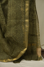 Moss Green Kota Doria Saree - SRMGKDS306