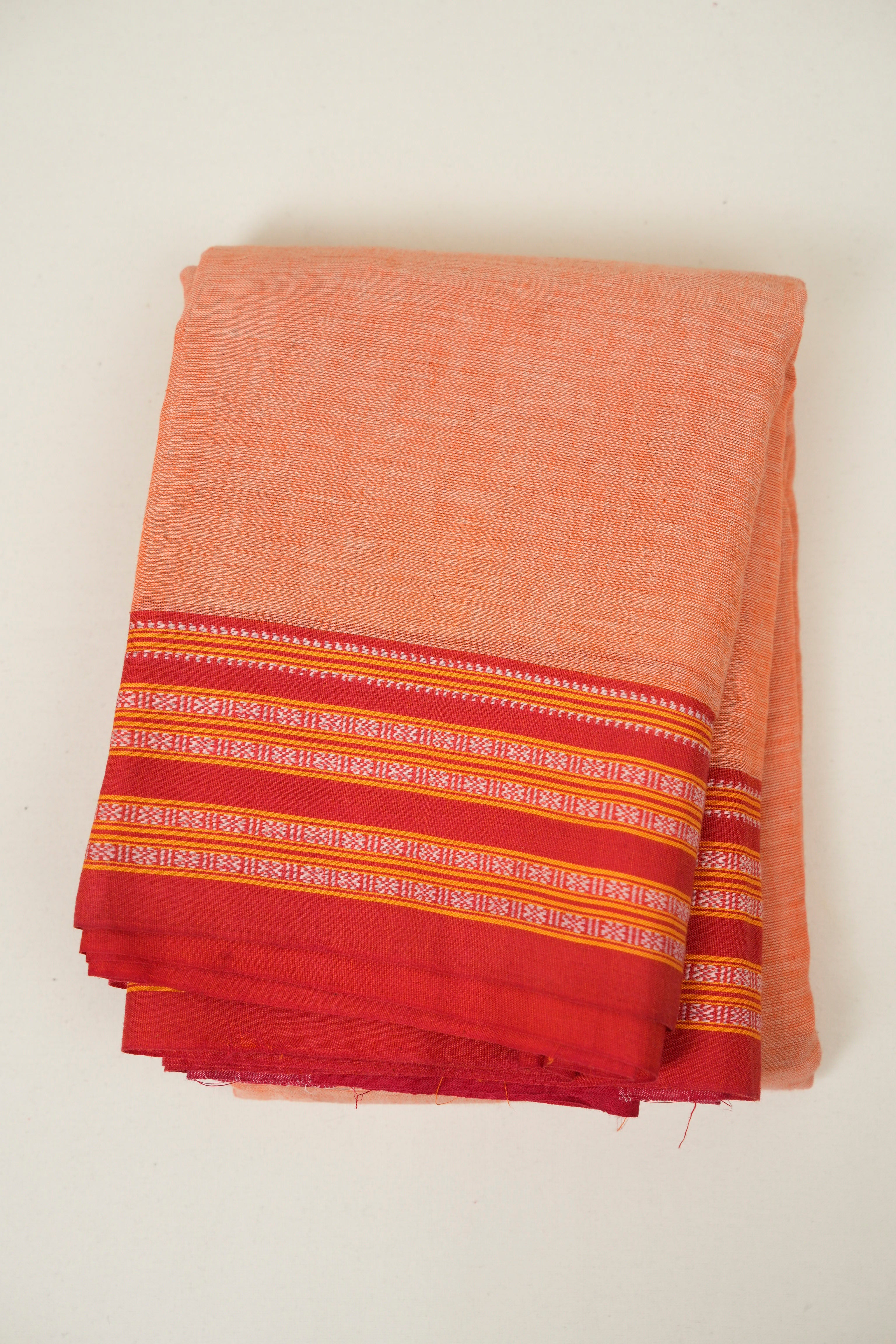 Peach Plain Cotton Patteda Anchu Saree - SRPPAS367